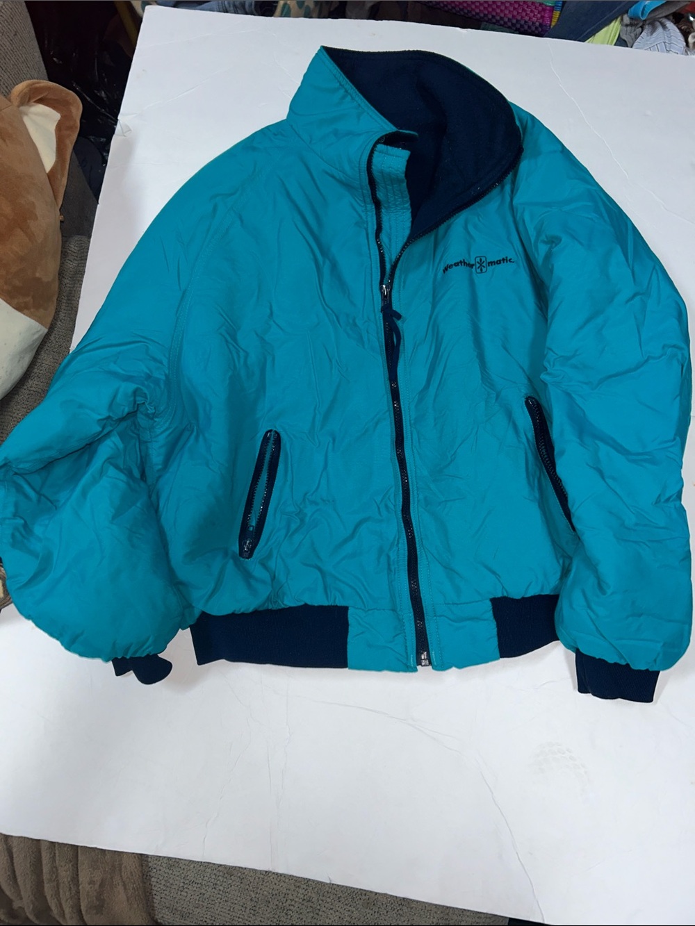 Unisex Swingster Polar Adult Teal Puffer Jacket with Navy Trim - Outdoor Classic
